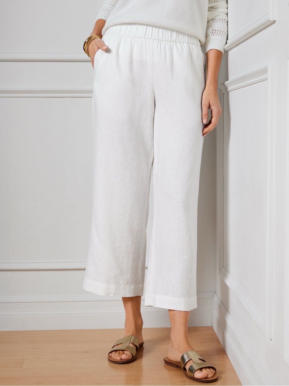Talbots Nantucket Washed Linen Wide Leg Crop Pants